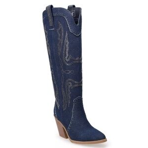 Women’s Denim Blue Heeled Boots Western Style size 9